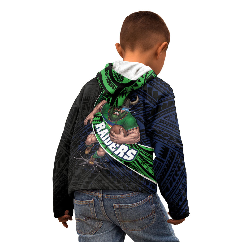 Canberra Raiders Rugby Kid Hoodie Tribal Polynesian Power Art - Lightning Mascot