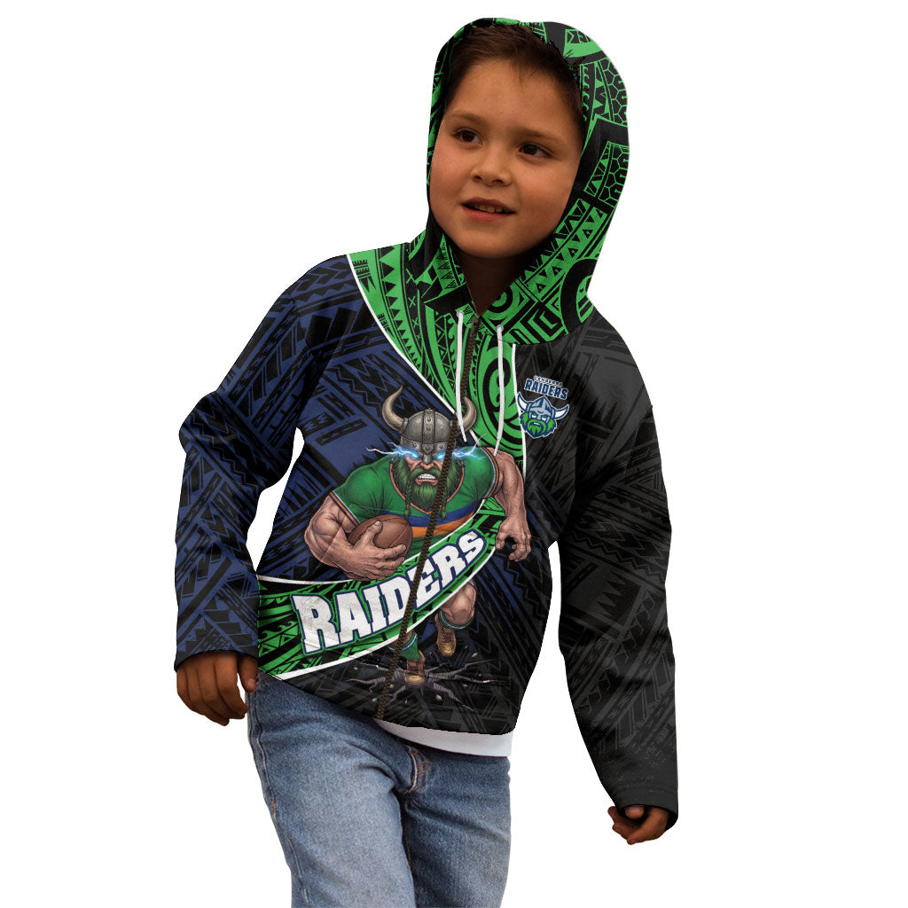 Canberra Raiders Rugby Kid Hoodie Tribal Polynesian Power Art - Lightning Mascot