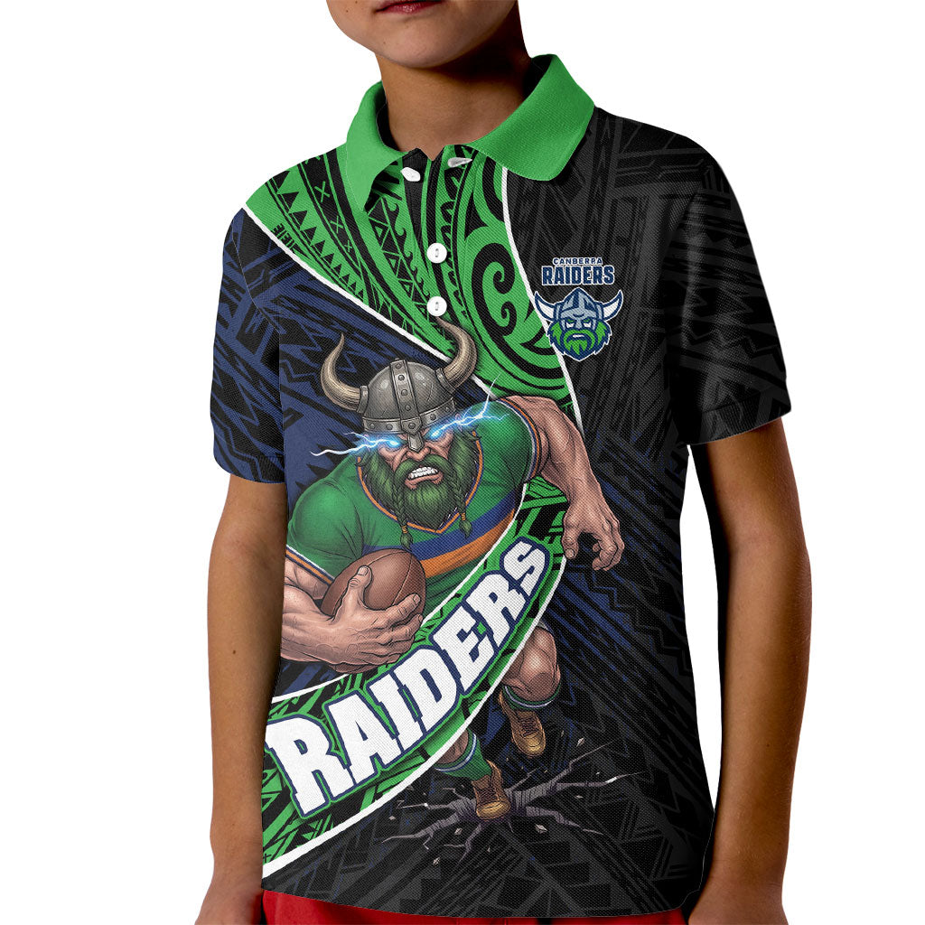 Canberra Raiders Rugby Kid Polo Shirt Tribal Polynesian Power Art - Lightning Mascot