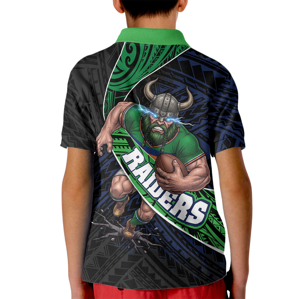 Canberra Raiders Rugby Kid Polo Shirt Tribal Polynesian Power Art - Lightning Mascot