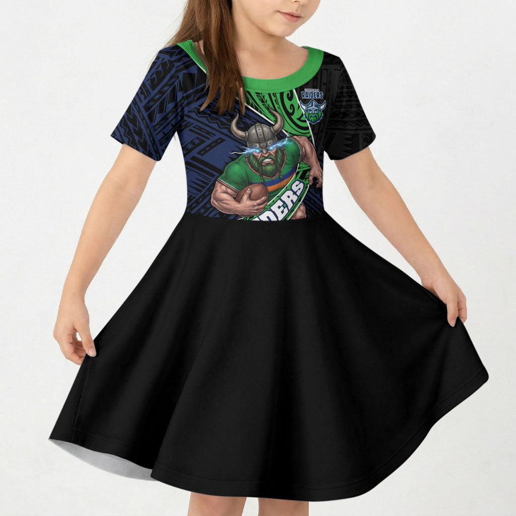 Canberra Raiders Rugby Kid Short Sleeve Dress Tribal Polynesian Power Art - Lightning Mascot