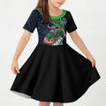 Canberra Raiders Rugby Kid Short Sleeve Dress Tribal Polynesian Power Art - Lightning Mascot