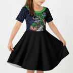 Canberra Raiders Rugby Kid Short Sleeve Dress Tribal Polynesian Power Art - Lightning Mascot