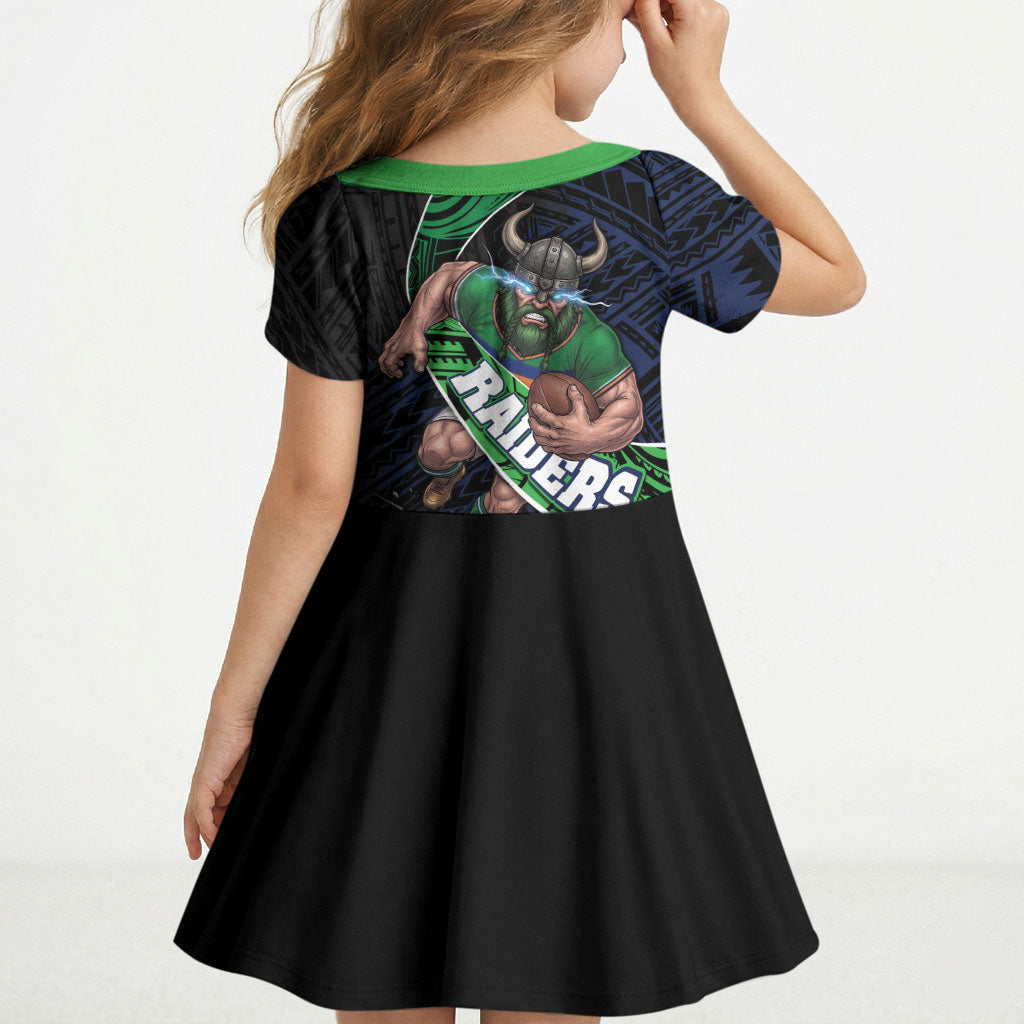 Canberra Raiders Rugby Kid Short Sleeve Dress Tribal Polynesian Power Art - Lightning Mascot
