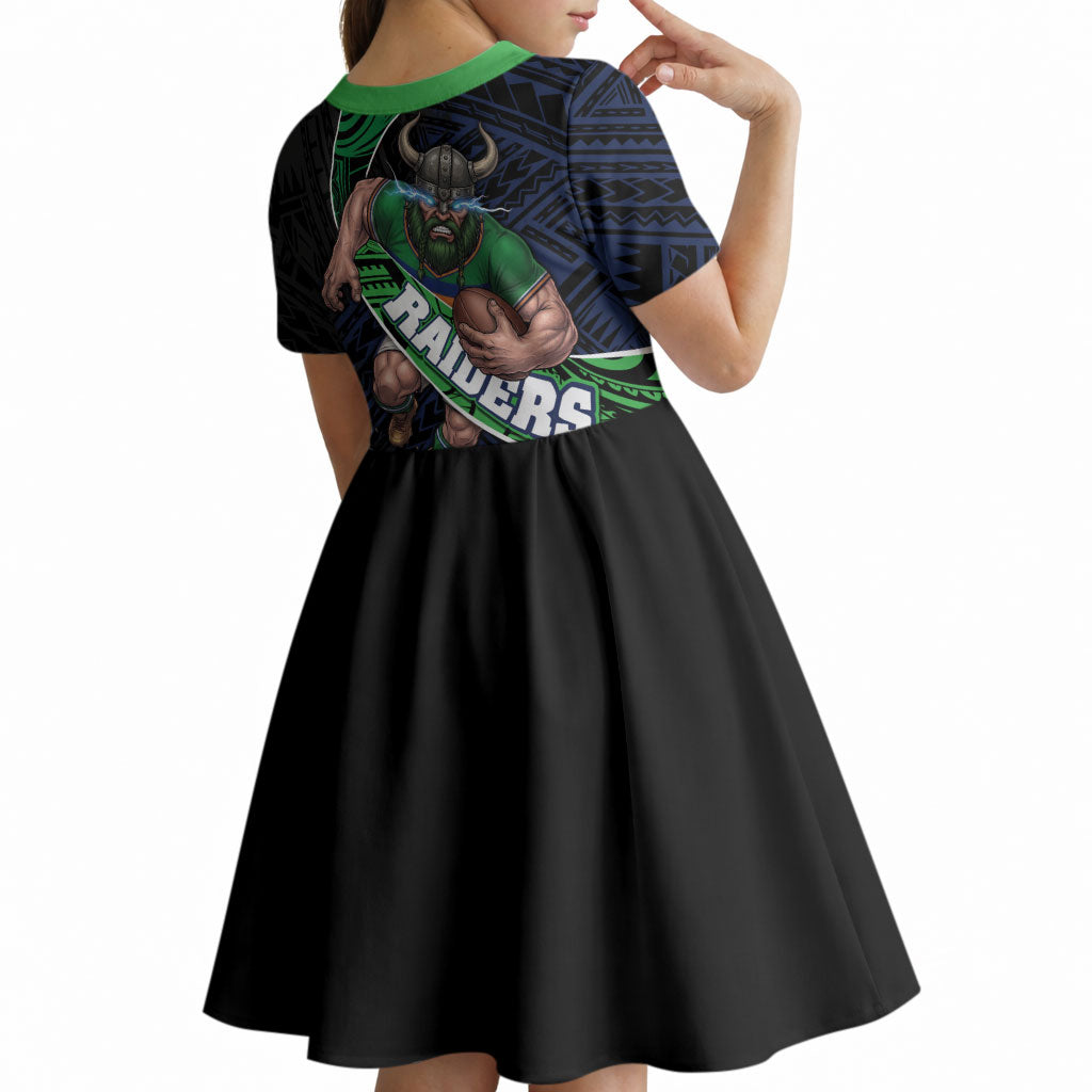 Canberra Raiders Rugby Kid Short Sleeve Dress Tribal Polynesian Power Art - Lightning Mascot