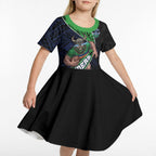 Canberra Raiders Rugby Kid Short Sleeve Dress Tribal Polynesian Power Art - Lightning Mascot