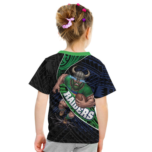 Canberra Raiders Rugby Kid T Shirt Tribal Polynesian Power Art - Lightning Mascot