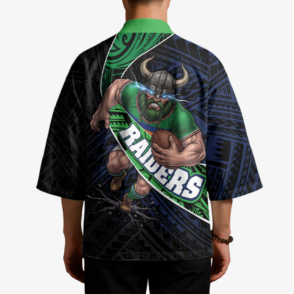 Canberra Raiders Rugby Kimono Tribal Polynesian Power Art - Lightning Mascot