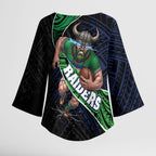 Canberra Raiders Rugby Kimono Sleeve Blouse Tribal Polynesian Power Art - Lightning Mascot