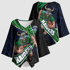 Canberra Raiders Rugby Kimono Sleeve Blouse Tribal Polynesian Power Art - Lightning Mascot