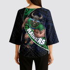 Canberra Raiders Rugby Kimono Sleeve Blouse Tribal Polynesian Power Art - Lightning Mascot