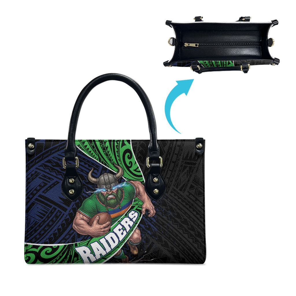 Canberra Raiders Rugby Leather Bag Tribal Polynesian Power Art - Lightning Mascot