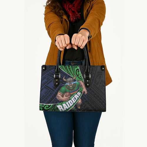Canberra Raiders Rugby Leather Bag Tribal Polynesian Power Art - Lightning Mascot