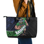 Canberra Raiders Rugby Leather Tote Bag Tribal Polynesian Power Art - Lightning Mascot
