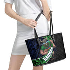 Canberra Raiders Rugby Leather Tote Bag Tribal Polynesian Power Art - Lightning Mascot