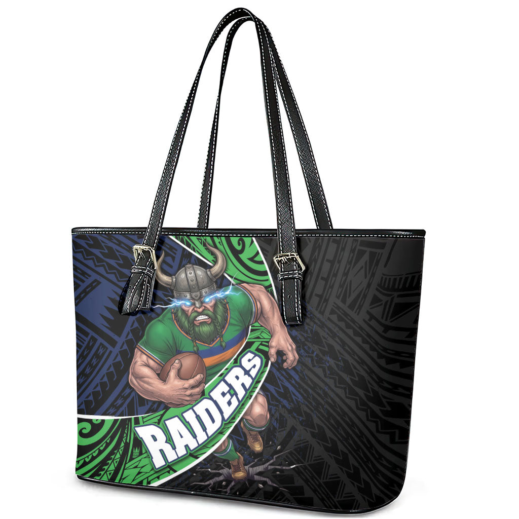 Canberra Raiders Rugby Leather Tote Bag Tribal Polynesian Power Art - Lightning Mascot