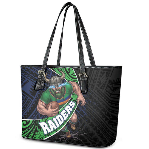 Canberra Raiders Rugby Leather Tote Bag Tribal Polynesian Power Art - Lightning Mascot