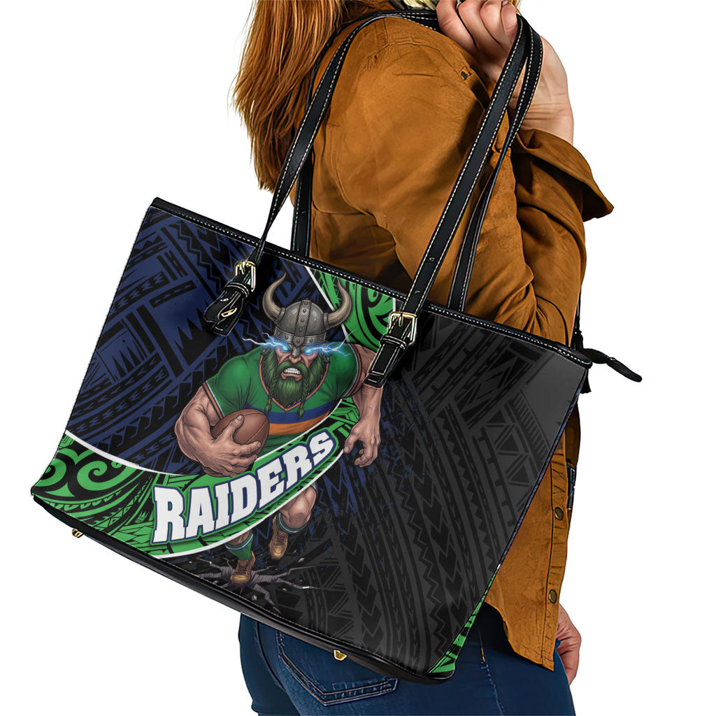 Canberra Raiders Rugby Leather Tote Bag Tribal Polynesian Power Art - Lightning Mascot