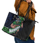 Canberra Raiders Rugby Leather Tote Bag Tribal Polynesian Power Art - Lightning Mascot