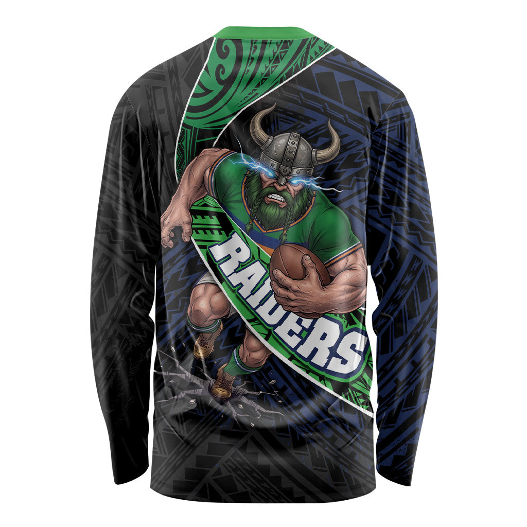 Canberra Raiders Rugby Long Sleeve Shirt Tribal Polynesian Power Art - Lightning Mascot