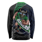 Canberra Raiders Rugby Long Sleeve Shirt Tribal Polynesian Power Art - Lightning Mascot