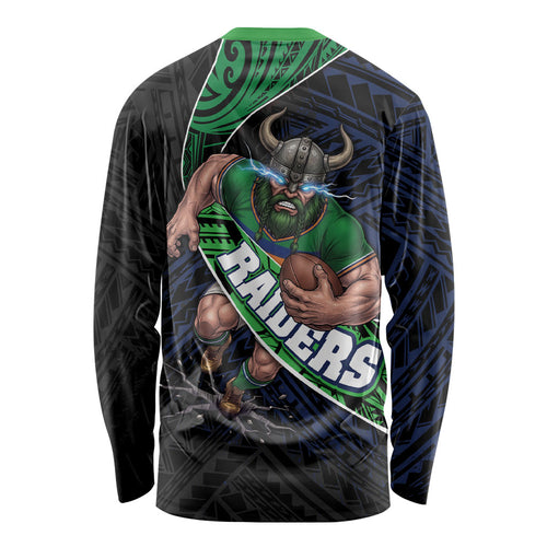 Canberra Raiders Rugby Long Sleeve Shirt Tribal Polynesian Power Art - Lightning Mascot