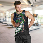 Canberra Raiders Rugby Men Tank Top Tribal Polynesian Power Art - Lightning Mascot