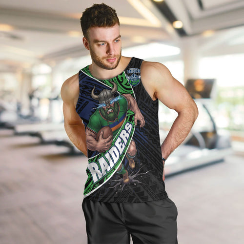 Canberra Raiders Rugby Men Tank Top Tribal Polynesian Power Art - Lightning Mascot
