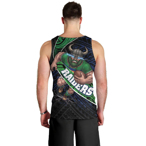 Canberra Raiders Rugby Men Tank Top Tribal Polynesian Power Art - Lightning Mascot