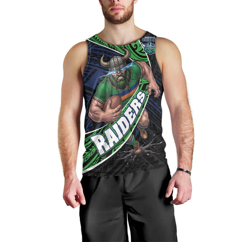 Canberra Raiders Rugby Men Tank Top Tribal Polynesian Power Art - Lightning Mascot