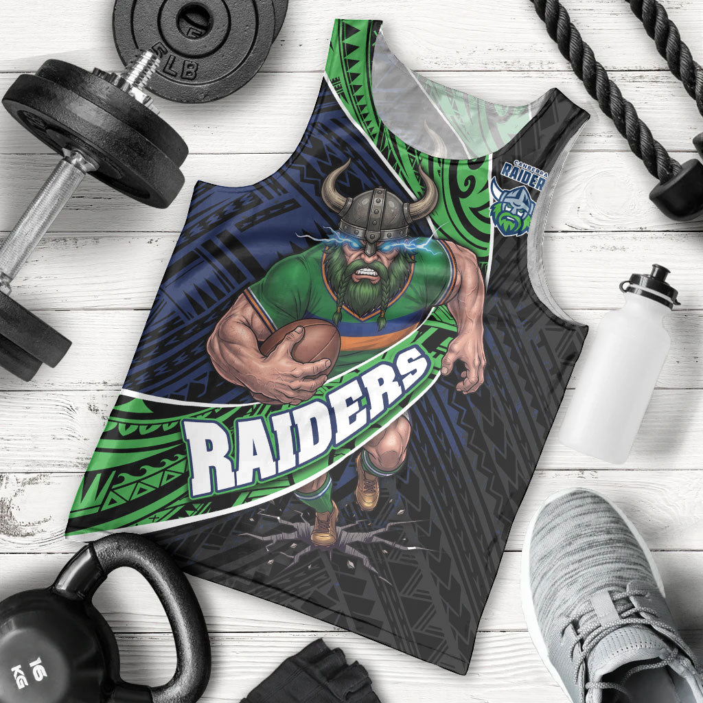 Canberra Raiders Rugby Men Tank Top Tribal Polynesian Power Art - Lightning Mascot
