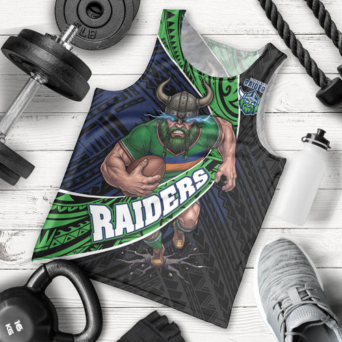 Canberra Raiders Rugby Men Tank Top Tribal Polynesian Power Art - Lightning Mascot