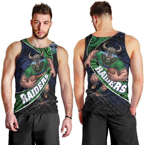 Canberra Raiders Rugby Men Tank Top Tribal Polynesian Power Art - Lightning Mascot