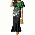 Canberra Raiders Rugby Mermaid Dress Tribal Polynesian Power Art - Lightning Mascot