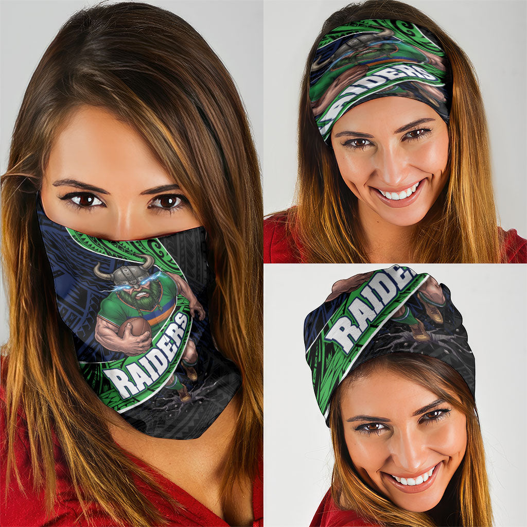 Canberra Raiders Rugby Neck Gaiter Tribal Polynesian Power Art - Lightning Mascot