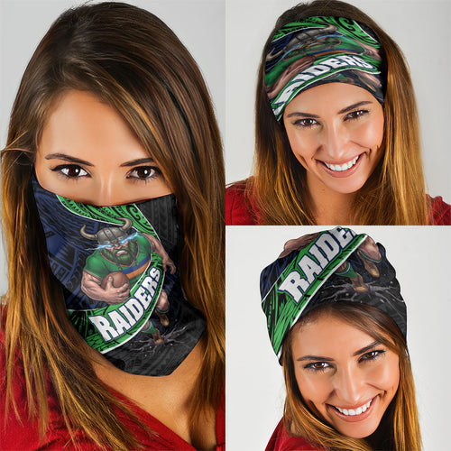 Canberra Raiders Rugby Neck Gaiter Tribal Polynesian Power Art - Lightning Mascot