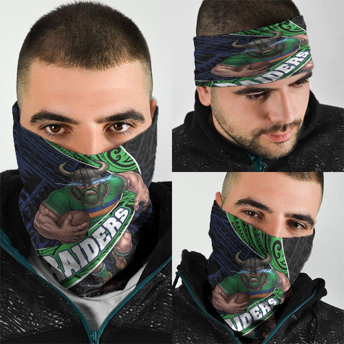 Canberra Raiders Rugby Neck Gaiter Tribal Polynesian Power Art - Lightning Mascot