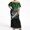 Canberra Raiders Rugby Off Shoulder Maxi Dress Tribal Polynesian Power Art - Lightning Mascot