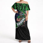 Canberra Raiders Rugby Off Shoulder Maxi Dress Tribal Polynesian Power Art - Lightning Mascot