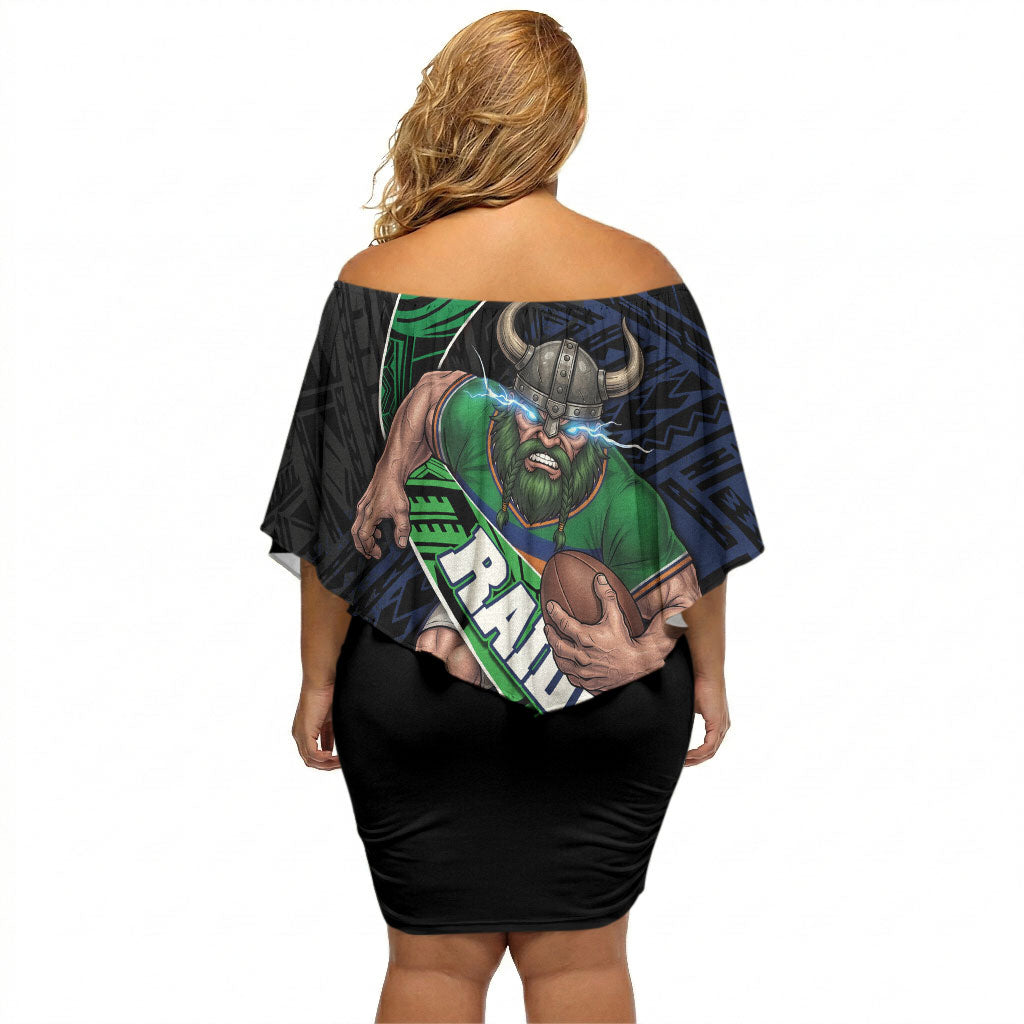 Canberra Raiders Rugby Off Shoulder Short Dress Tribal Polynesian Power Art - Lightning Mascot
