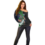 Canberra Raiders Rugby Off Shoulder Sweater Tribal Polynesian Power Art - Lightning Mascot