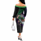Canberra Raiders Rugby Off The Shoulder Long Sleeve Dress Tribal Polynesian Power Art - Lightning Mascot