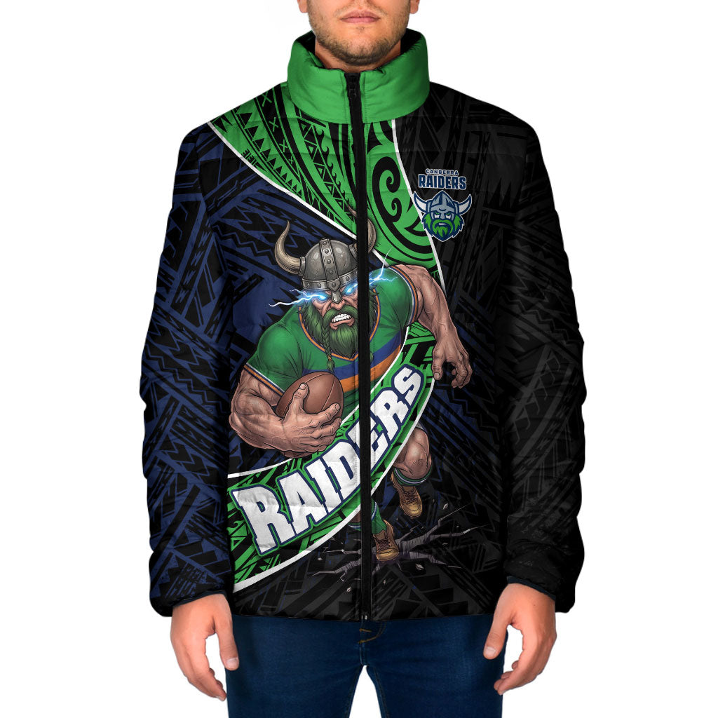 Canberra Raiders Rugby Padded Jacket Tribal Polynesian Power Art - Lightning Mascot