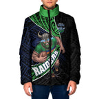 Canberra Raiders Rugby Padded Jacket Tribal Polynesian Power Art - Lightning Mascot