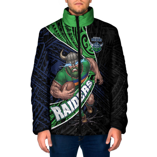 Canberra Raiders Rugby Padded Jacket Tribal Polynesian Power Art - Lightning Mascot
