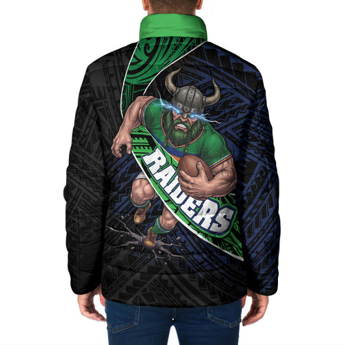 Canberra Raiders Rugby Padded Jacket Tribal Polynesian Power Art - Lightning Mascot