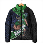 Canberra Raiders Rugby Padded Jacket Tribal Polynesian Power Art - Lightning Mascot