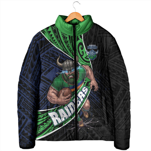 Canberra Raiders Rugby Padded Jacket Tribal Polynesian Power Art - Lightning Mascot