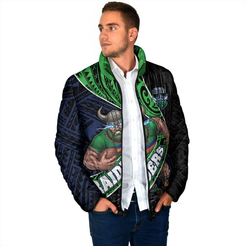 Canberra Raiders Rugby Padded Jacket Tribal Polynesian Power Art - Lightning Mascot