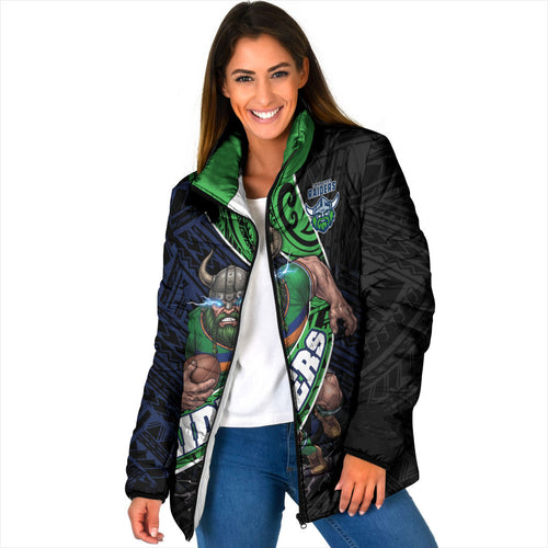 Canberra Raiders Rugby Padded Jacket Tribal Polynesian Power Art - Lightning Mascot